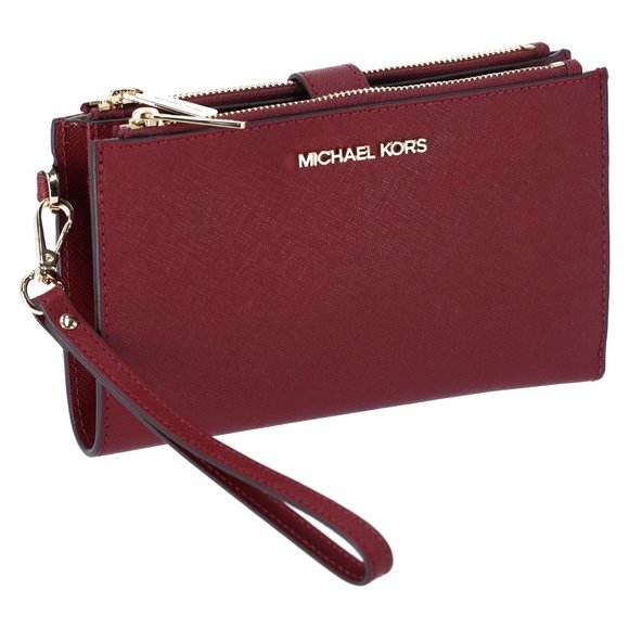 Michael Kors Charlotte Large Top Zip Leather Tote Dark Cherry Leather + Wristlet - Picture 6 of 9